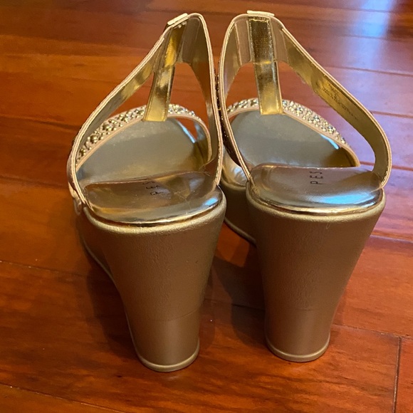 Pesaro Champagne Gold and Cream Studded Wedge Heels - Picture 3 of 4